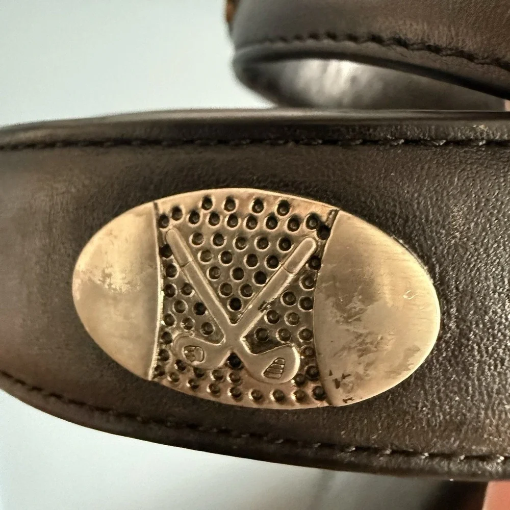 Leather Golf‎ Belt Men Size 42 Black Metal Golf Medallions Country Club